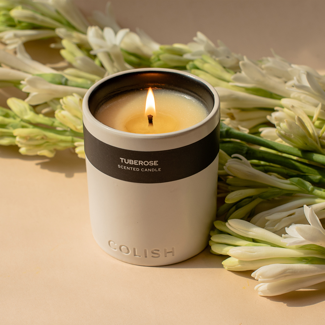 tuberose strong ceramic white flower candle